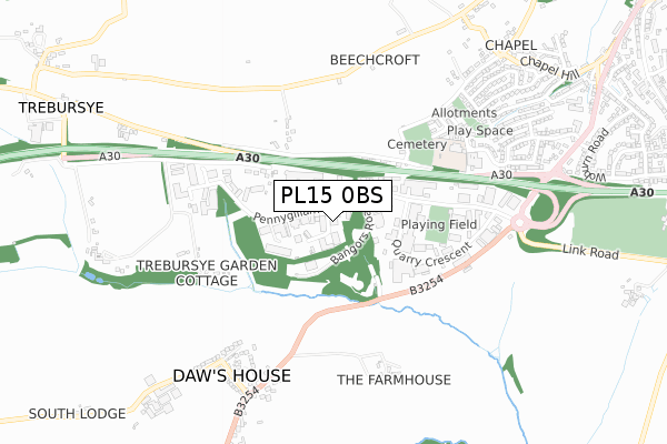 PL15 0BS map - small scale - OS Open Zoomstack (Ordnance Survey)