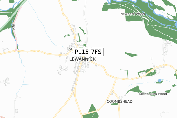 PL15 7FS map - small scale - OS Open Zoomstack (Ordnance Survey)