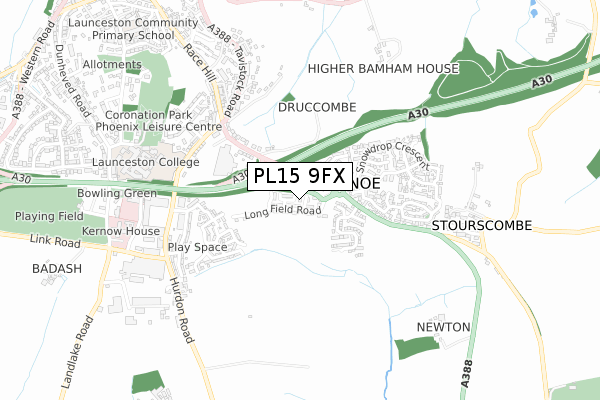 PL15 9FX map - small scale - OS Open Zoomstack (Ordnance Survey)