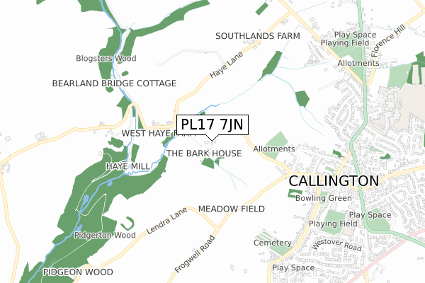 PL17 7JN map - small scale - OS Open Zoomstack (Ordnance Survey)