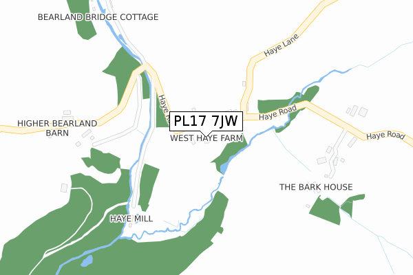 PL17 7JW map - large scale - OS Open Zoomstack (Ordnance Survey)