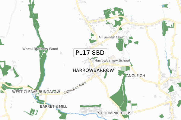 PL17 8BD map - small scale - OS Open Zoomstack (Ordnance Survey)