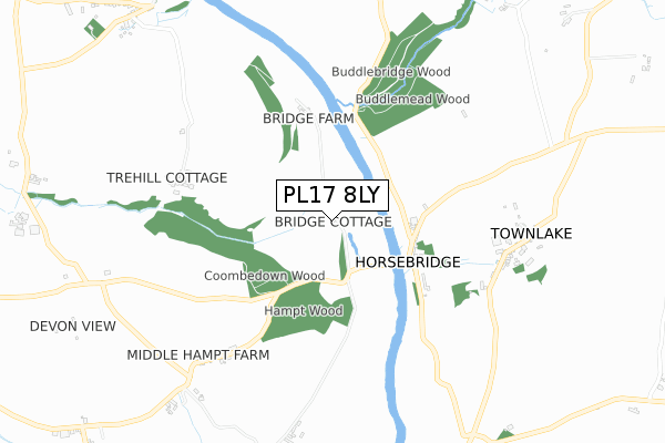 PL17 8LY map - small scale - OS Open Zoomstack (Ordnance Survey)