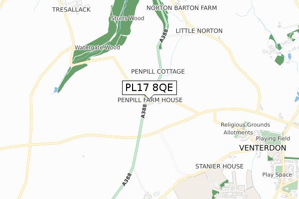 PL17 8QE map - small scale - OS Open Zoomstack (Ordnance Survey)