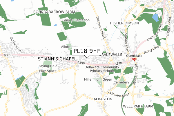 PL18 9FP map - small scale - OS Open Zoomstack (Ordnance Survey)