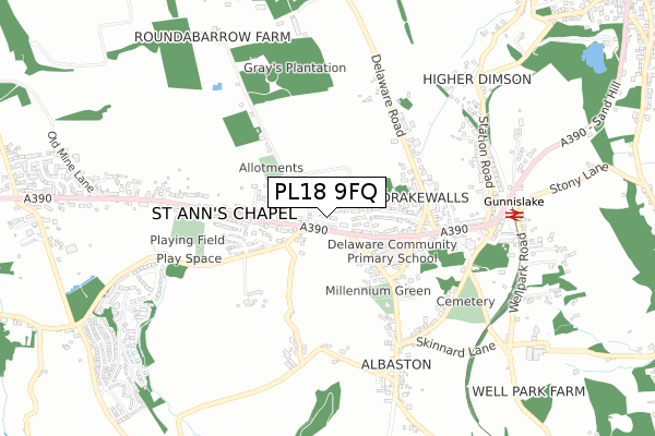 PL18 9FQ map - small scale - OS Open Zoomstack (Ordnance Survey)