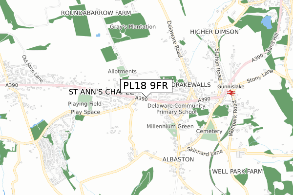 PL18 9FR map - small scale - OS Open Zoomstack (Ordnance Survey)