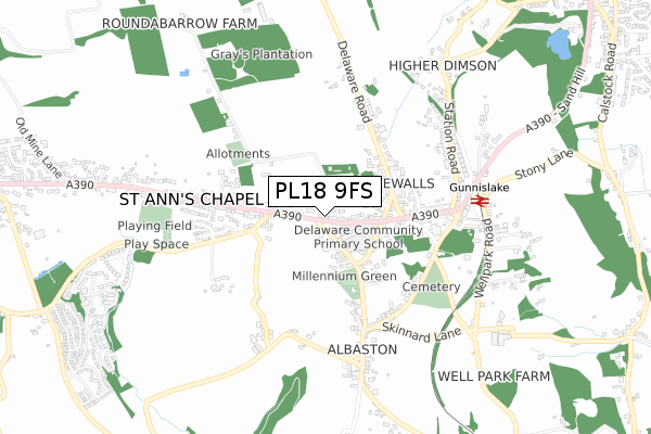 PL18 9FS map - small scale - OS Open Zoomstack (Ordnance Survey)