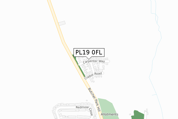 PL19 0FL map - large scale - OS Open Zoomstack (Ordnance Survey)