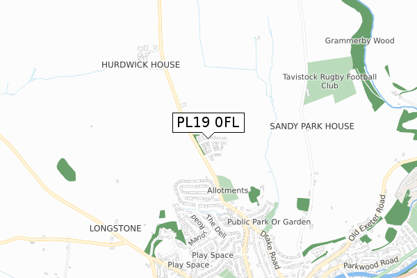 PL19 0FL map - small scale - OS Open Zoomstack (Ordnance Survey)