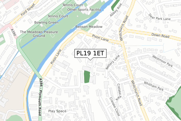 PL19 1ET map - large scale - OS Open Zoomstack (Ordnance Survey)