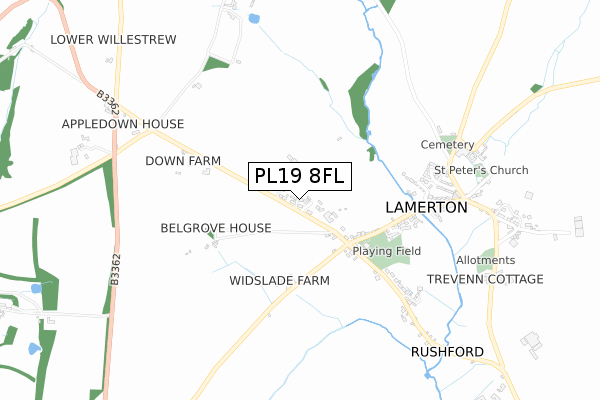 PL19 8FL map - small scale - OS Open Zoomstack (Ordnance Survey)