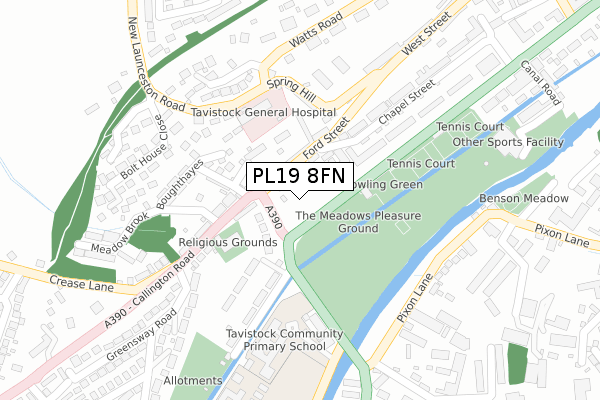 PL19 8FN map - large scale - OS Open Zoomstack (Ordnance Survey)