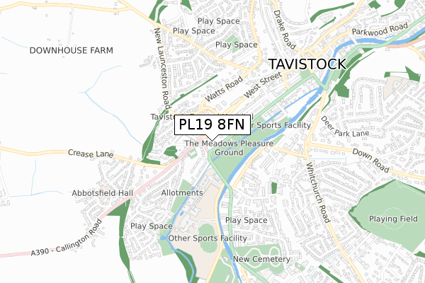 PL19 8FN map - small scale - OS Open Zoomstack (Ordnance Survey)