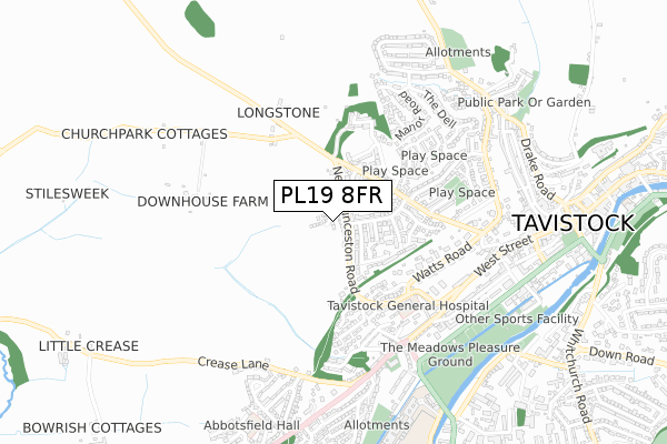 PL19 8FR map - small scale - OS Open Zoomstack (Ordnance Survey)