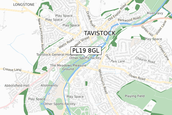 PL19 8GL map - small scale - OS Open Zoomstack (Ordnance Survey)