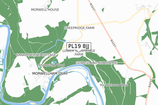 PL19 8JJ map - small scale - OS Open Zoomstack (Ordnance Survey)