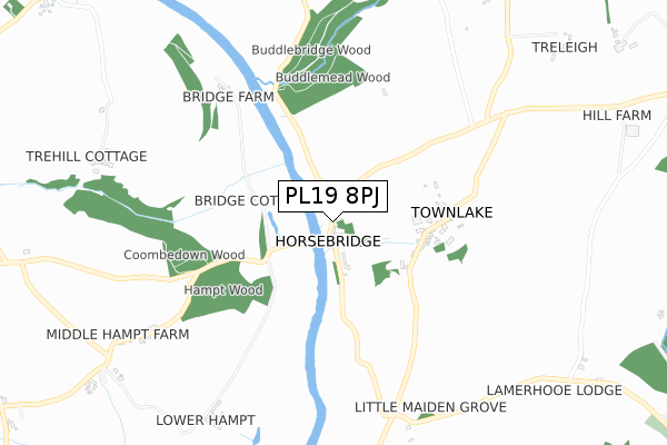 PL19 8PJ map - small scale - OS Open Zoomstack (Ordnance Survey)