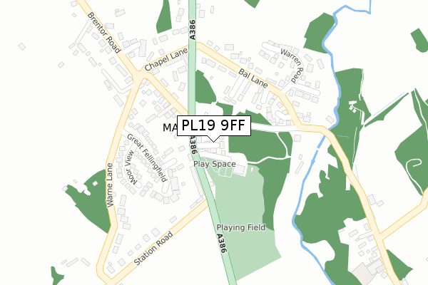 PL19 9FF map - large scale - OS Open Zoomstack (Ordnance Survey)