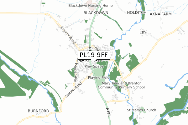 PL19 9FF map - small scale - OS Open Zoomstack (Ordnance Survey)