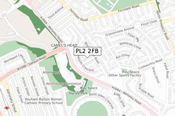 PL2 2FB map - large scale - OS Open Zoomstack (Ordnance Survey)