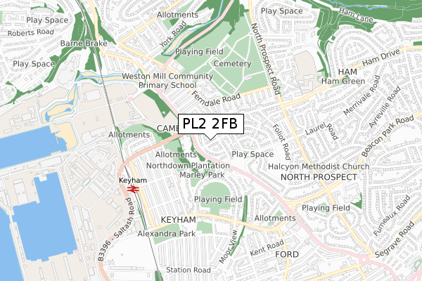 PL2 2FB map - small scale - OS Open Zoomstack (Ordnance Survey)