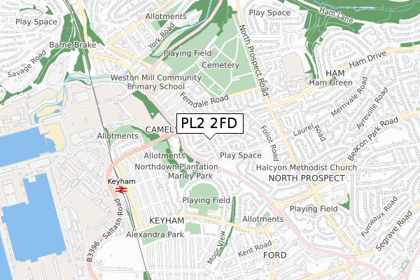 PL2 2FD map - small scale - OS Open Zoomstack (Ordnance Survey)