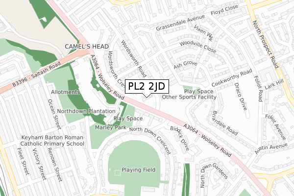 PL2 2JD map - large scale - OS Open Zoomstack (Ordnance Survey)