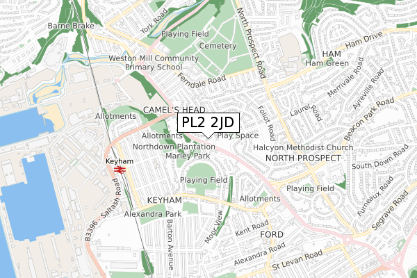 PL2 2JD map - small scale - OS Open Zoomstack (Ordnance Survey)