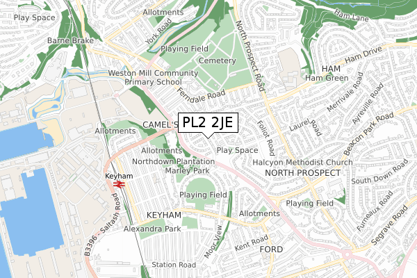 PL2 2JE map - small scale - OS Open Zoomstack (Ordnance Survey)