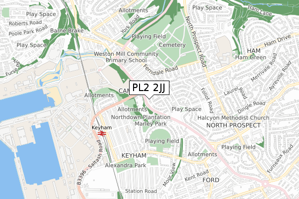 PL2 2JJ map - small scale - OS Open Zoomstack (Ordnance Survey)