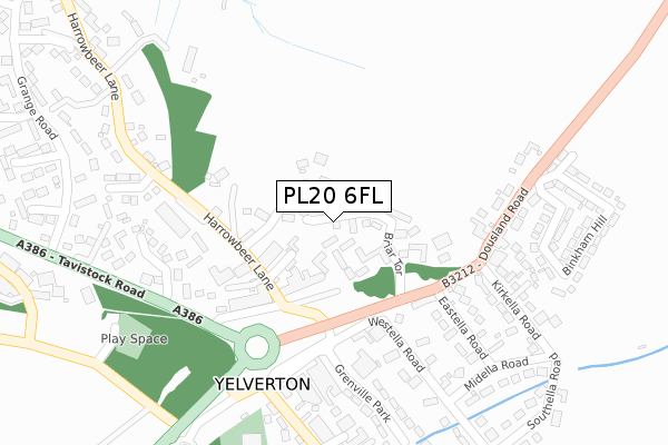 PL20 6FL map - large scale - OS Open Zoomstack (Ordnance Survey)