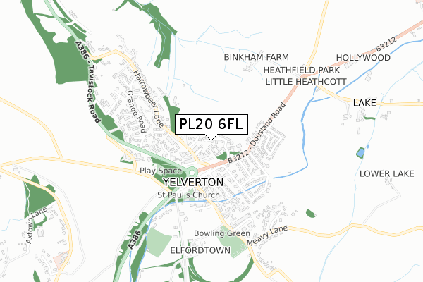 PL20 6FL map - small scale - OS Open Zoomstack (Ordnance Survey)