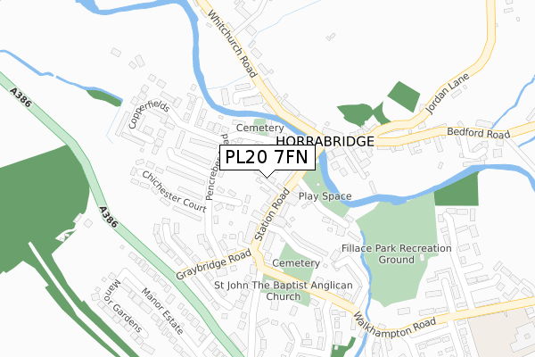 PL20 7FN map - large scale - OS Open Zoomstack (Ordnance Survey)