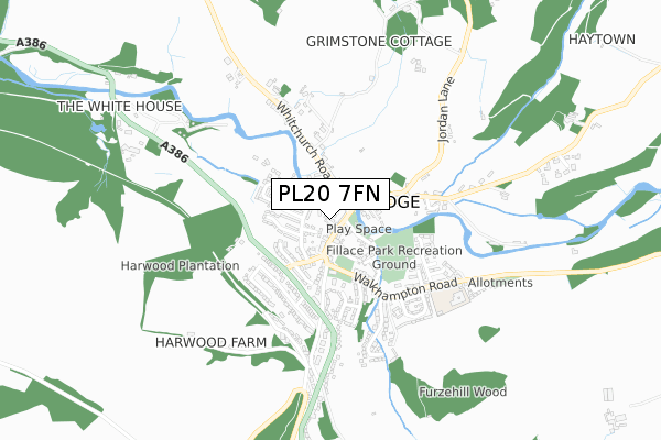 PL20 7FN map - small scale - OS Open Zoomstack (Ordnance Survey)