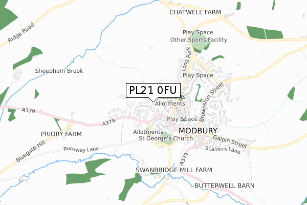 PL21 0FU map - small scale - OS Open Zoomstack (Ordnance Survey)