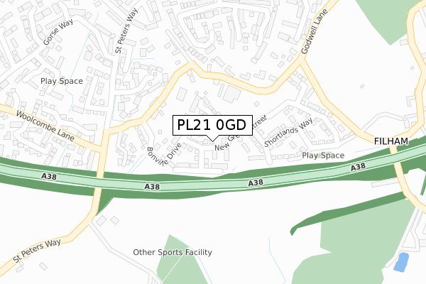 PL21 0GD map - large scale - OS Open Zoomstack (Ordnance Survey)