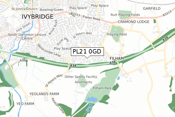 PL21 0GD map - small scale - OS Open Zoomstack (Ordnance Survey)