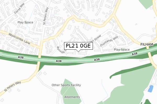 PL21 0GE map - large scale - OS Open Zoomstack (Ordnance Survey)