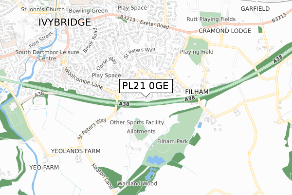 PL21 0GE map - small scale - OS Open Zoomstack (Ordnance Survey)