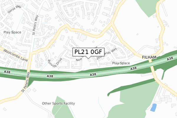 PL21 0GF map - large scale - OS Open Zoomstack (Ordnance Survey)