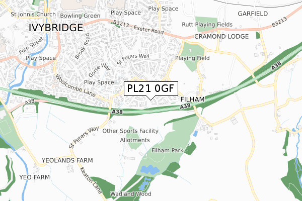 PL21 0GF map - small scale - OS Open Zoomstack (Ordnance Survey)