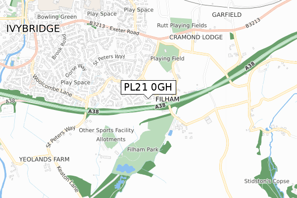 PL21 0GH map - small scale - OS Open Zoomstack (Ordnance Survey)