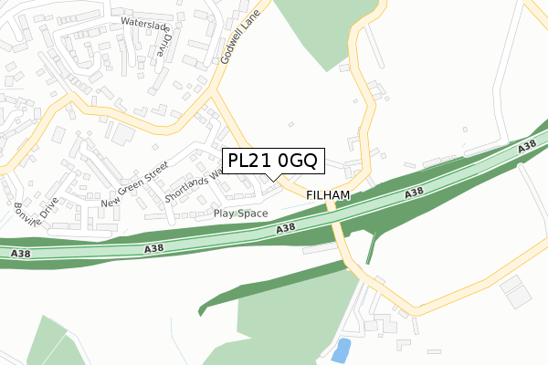 PL21 0GQ map - large scale - OS Open Zoomstack (Ordnance Survey)