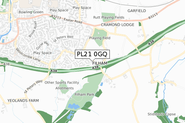 PL21 0GQ map - small scale - OS Open Zoomstack (Ordnance Survey)