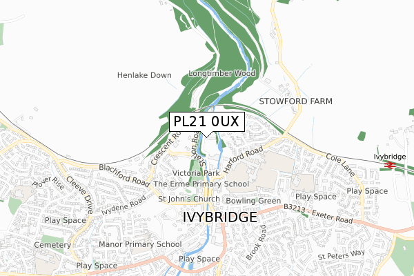 PL21 0UX map - small scale - OS Open Zoomstack (Ordnance Survey)