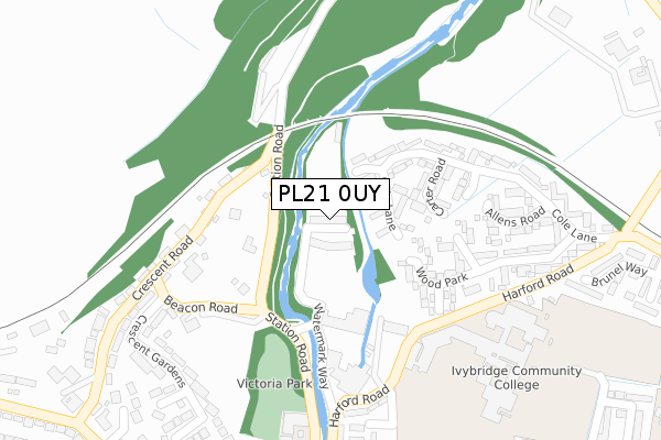 PL21 0UY map - large scale - OS Open Zoomstack (Ordnance Survey)