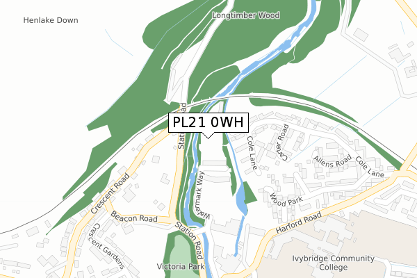 PL21 0WH map - large scale - OS Open Zoomstack (Ordnance Survey)