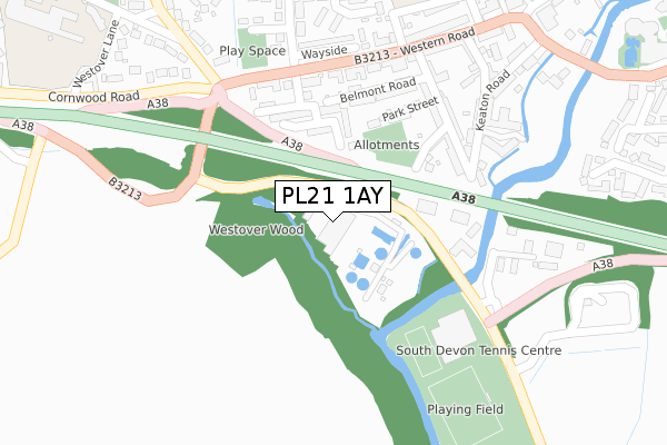 PL21 1AY map - large scale - OS Open Zoomstack (Ordnance Survey)