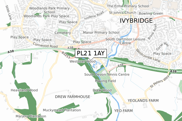 PL21 1AY map - small scale - OS Open Zoomstack (Ordnance Survey)